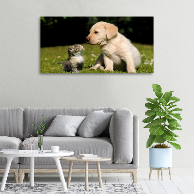 Canvas wall art A dog and a cat in the meadow