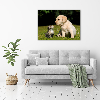 Canvas wall art A dog and a cat in the meadow