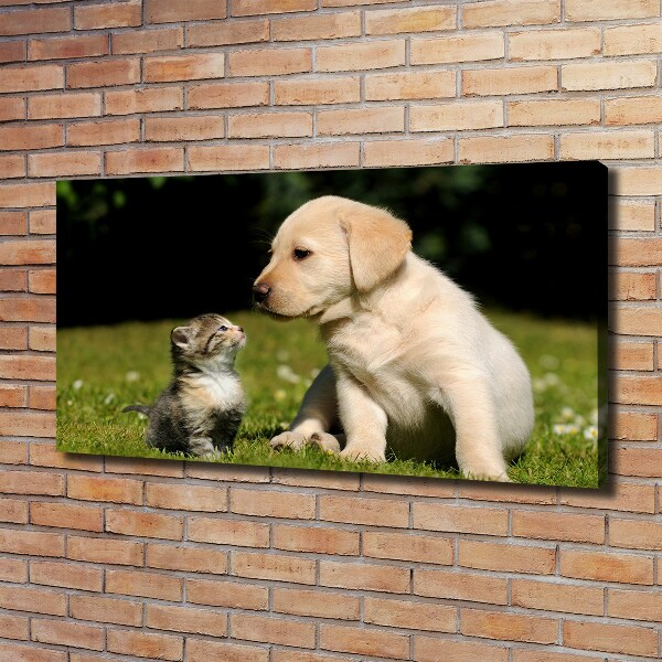 Canvas wall art A dog and a cat in the meadow