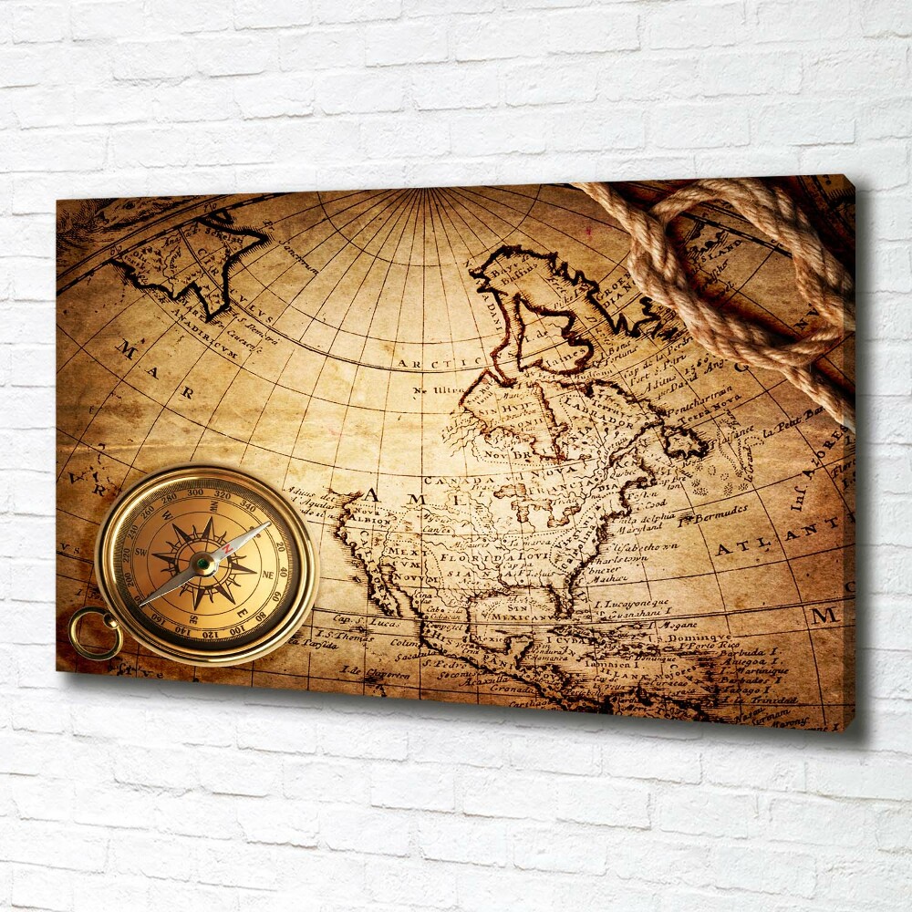 Canvas wall art Compass on the map