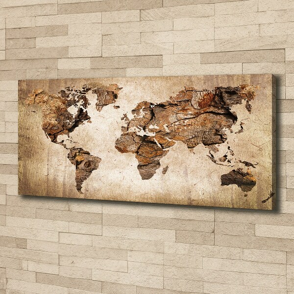 Canvas wall art World map wood