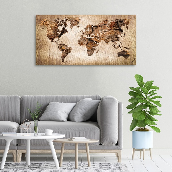 Canvas wall art World map wood