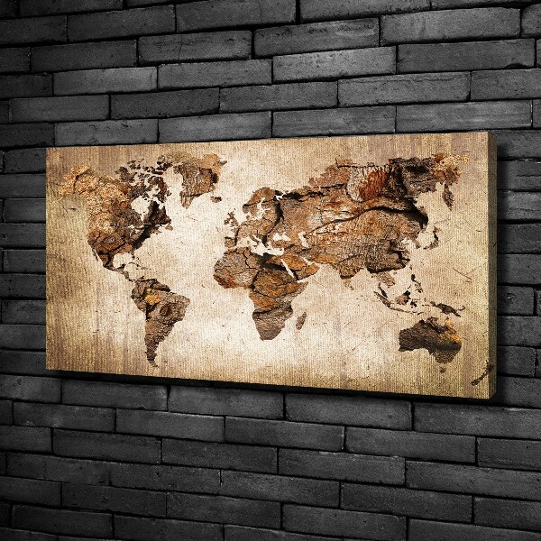 Canvas wall art World map wood