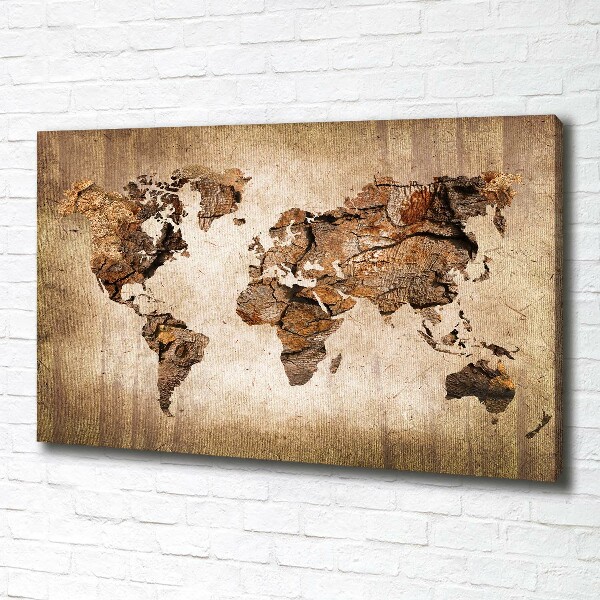 Canvas wall art World map wood