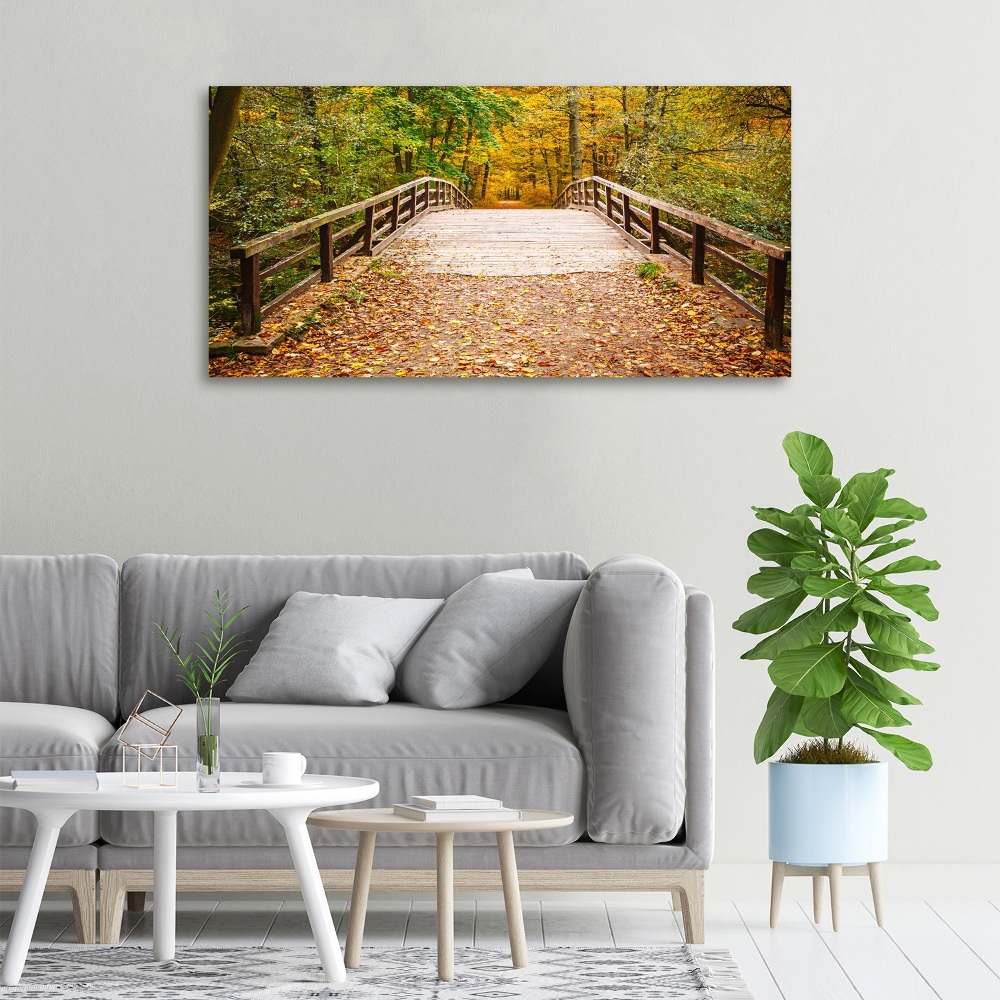 Canvas wall art Bridge in the Forest Autumn