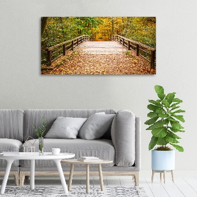 Canvas wall art Bridge in the Forest Autumn