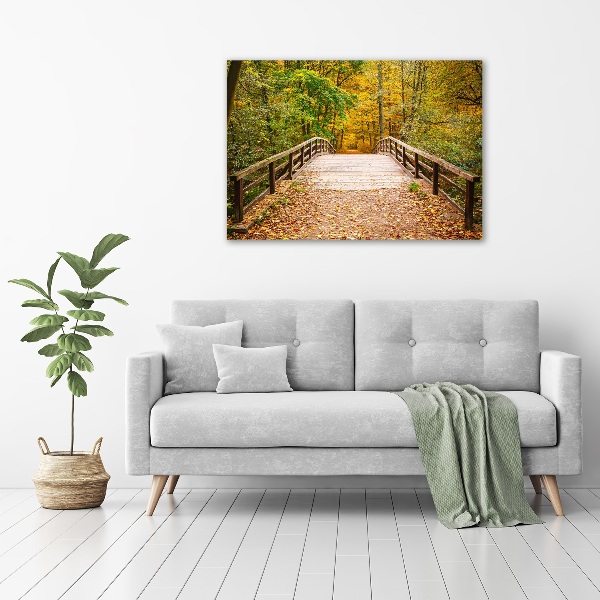 Canvas wall art Bridge in the Forest Autumn