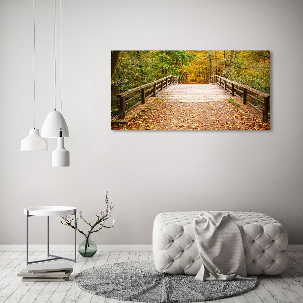 Canvas wall art Bridge in the Forest Autumn