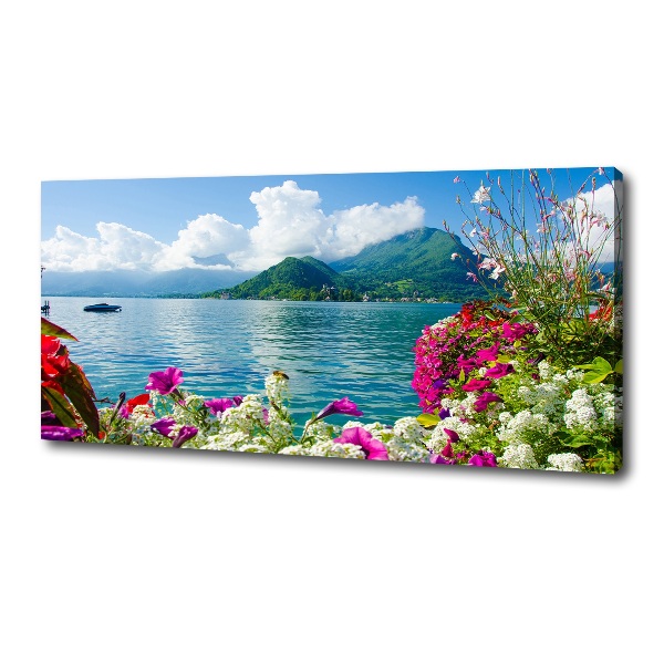 Canvas wall art Flowers at the lake