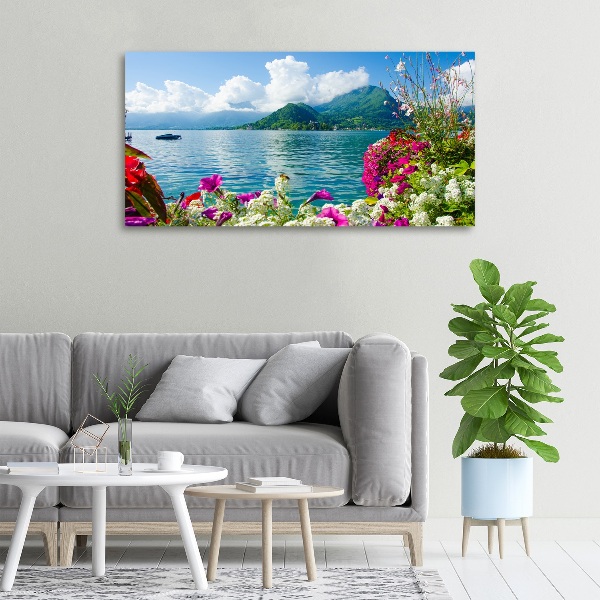 Canvas wall art Flowers at the lake