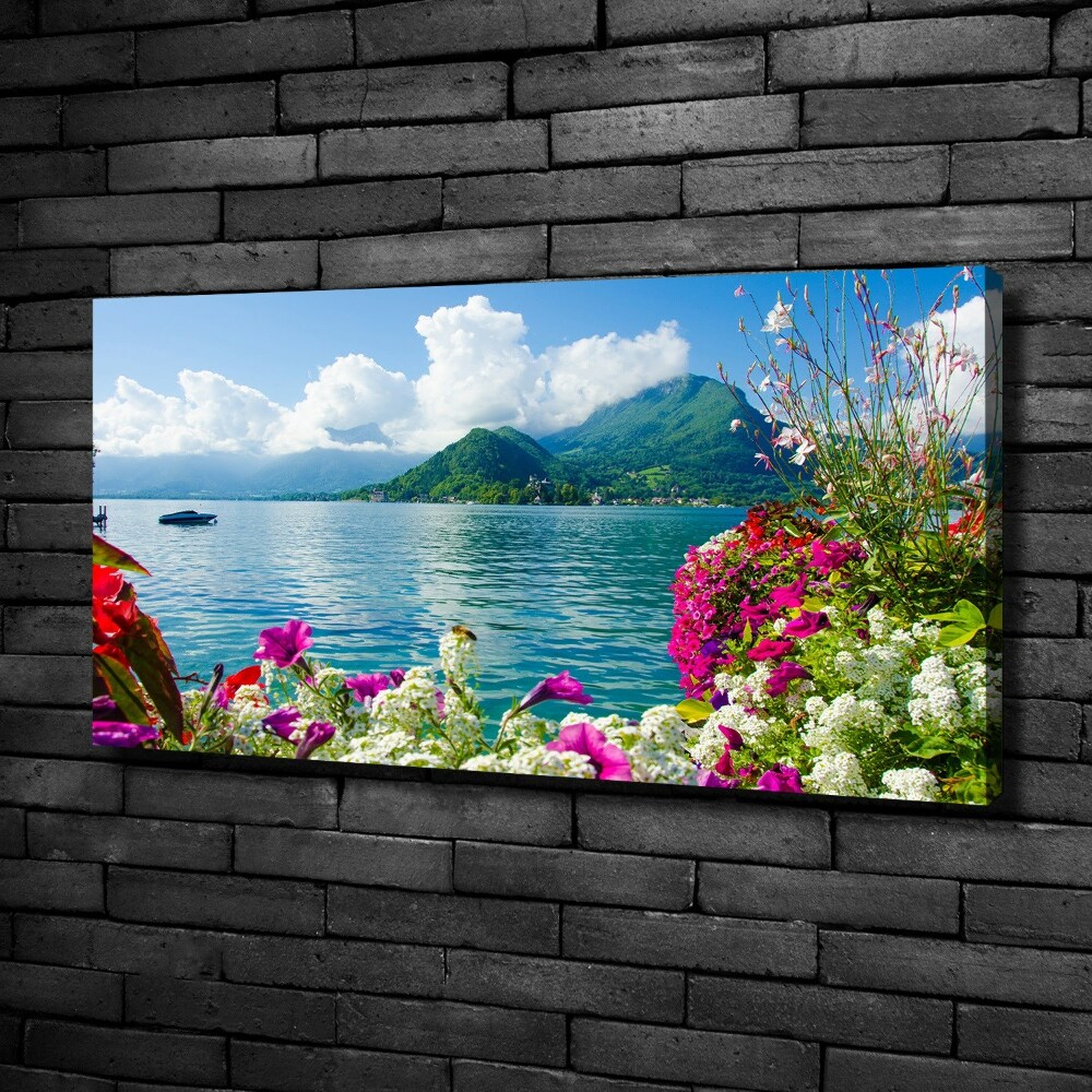 Canvas wall art Flowers at the lake