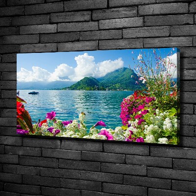 Canvas wall art Flowers at the lake