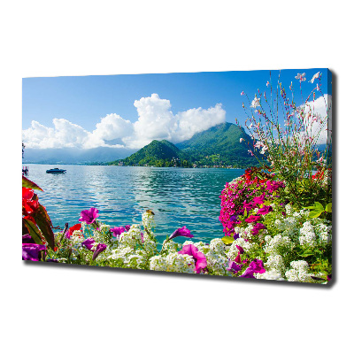 Canvas wall art Flowers at the lake