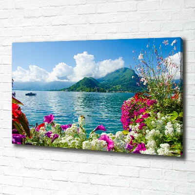 Canvas wall art Flowers at the lake