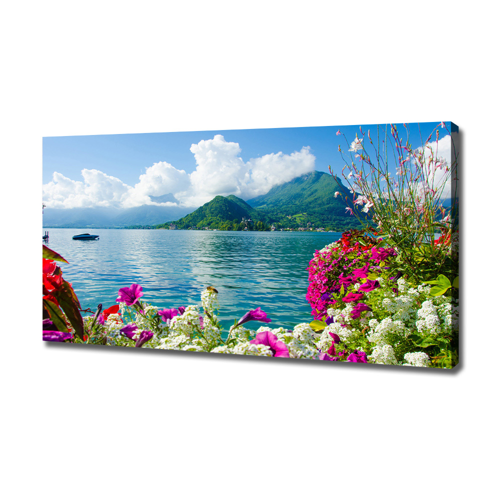 Canvas wall art Flowers at the lake