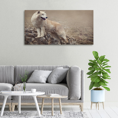 Large canvas wall art White wolf on the rock