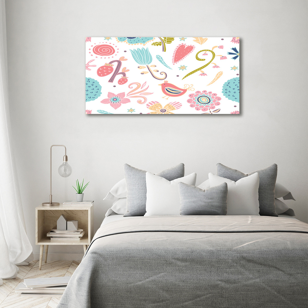 Canvas wall art Flowers and birds