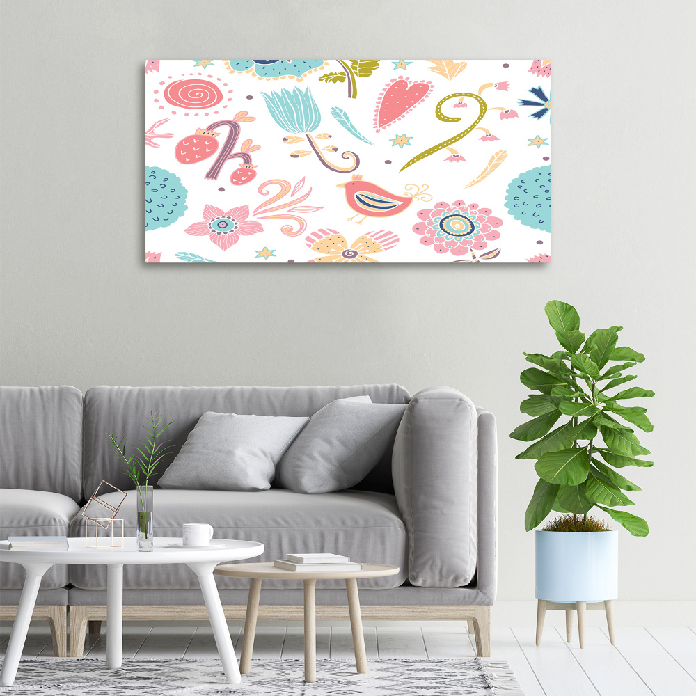 Canvas wall art Flowers and birds