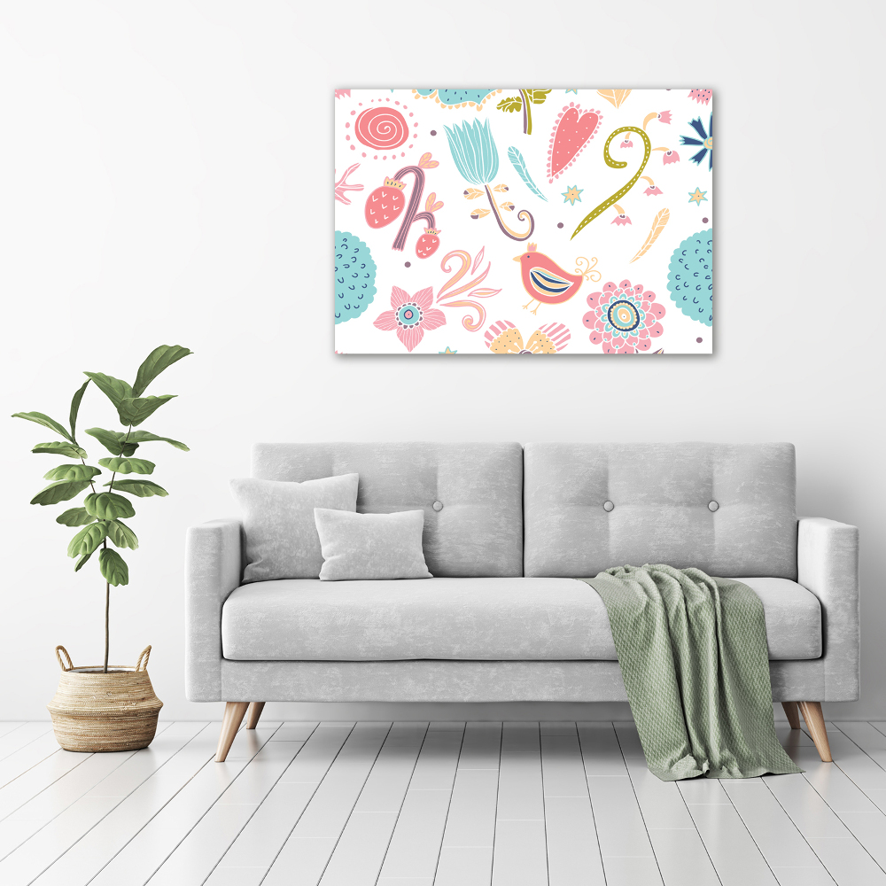 Canvas wall art Flowers and birds