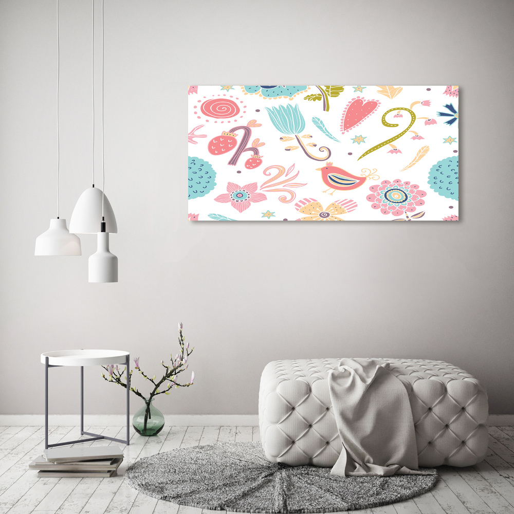 Canvas wall art Flowers and birds