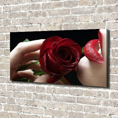 Canvas wall art A woman with a rose