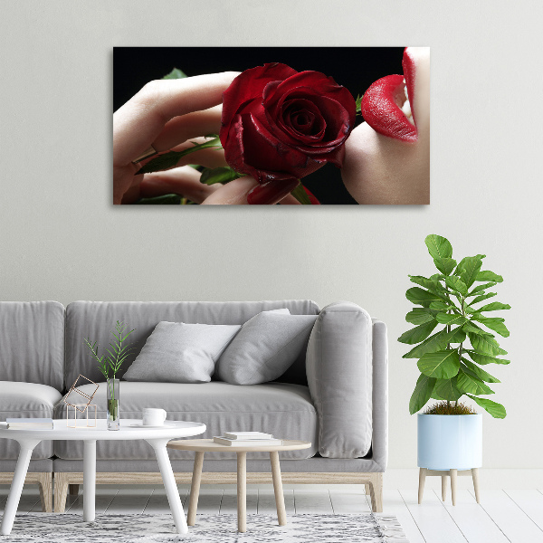 Canvas wall art A woman with a rose