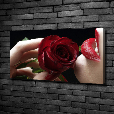 Canvas wall art A woman with a rose