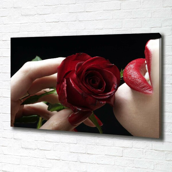 Canvas wall art A woman with a rose