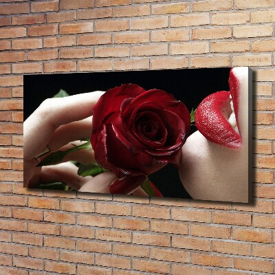 Canvas wall art A woman with a rose