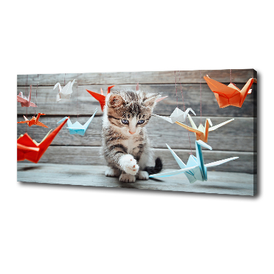 Canvas wall art Cat birds of paper