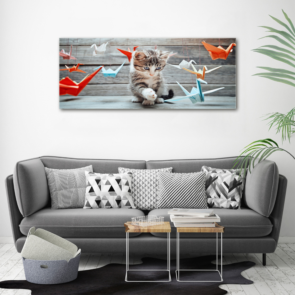 Canvas wall art Cat birds of paper