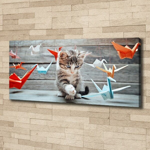 Canvas wall art Cat birds of paper