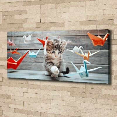 Canvas wall art Cat birds of paper