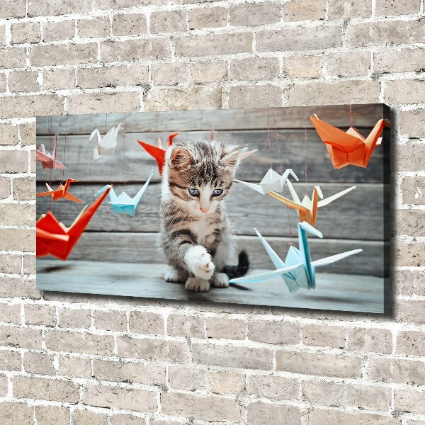 Canvas wall art Cat birds of paper