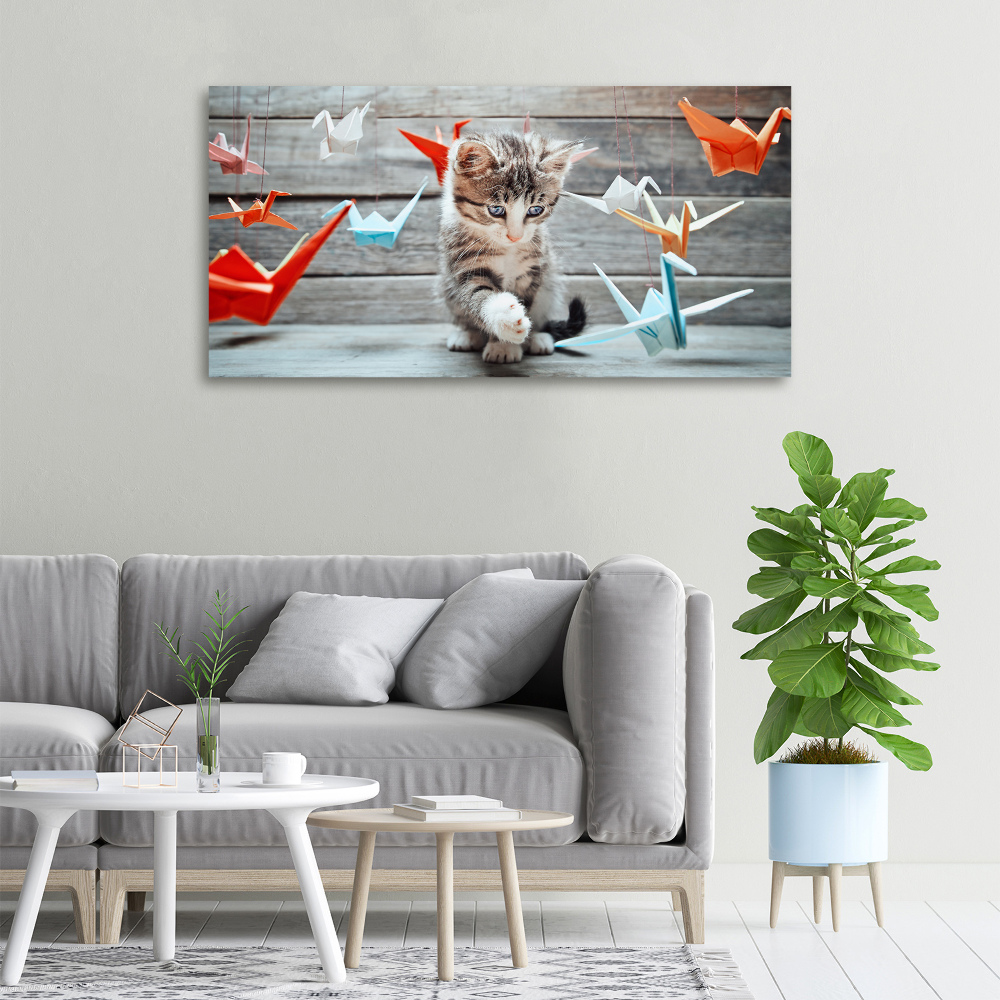 Canvas wall art Cat birds of paper