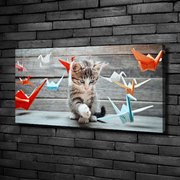 Canvas wall art Cat birds of paper