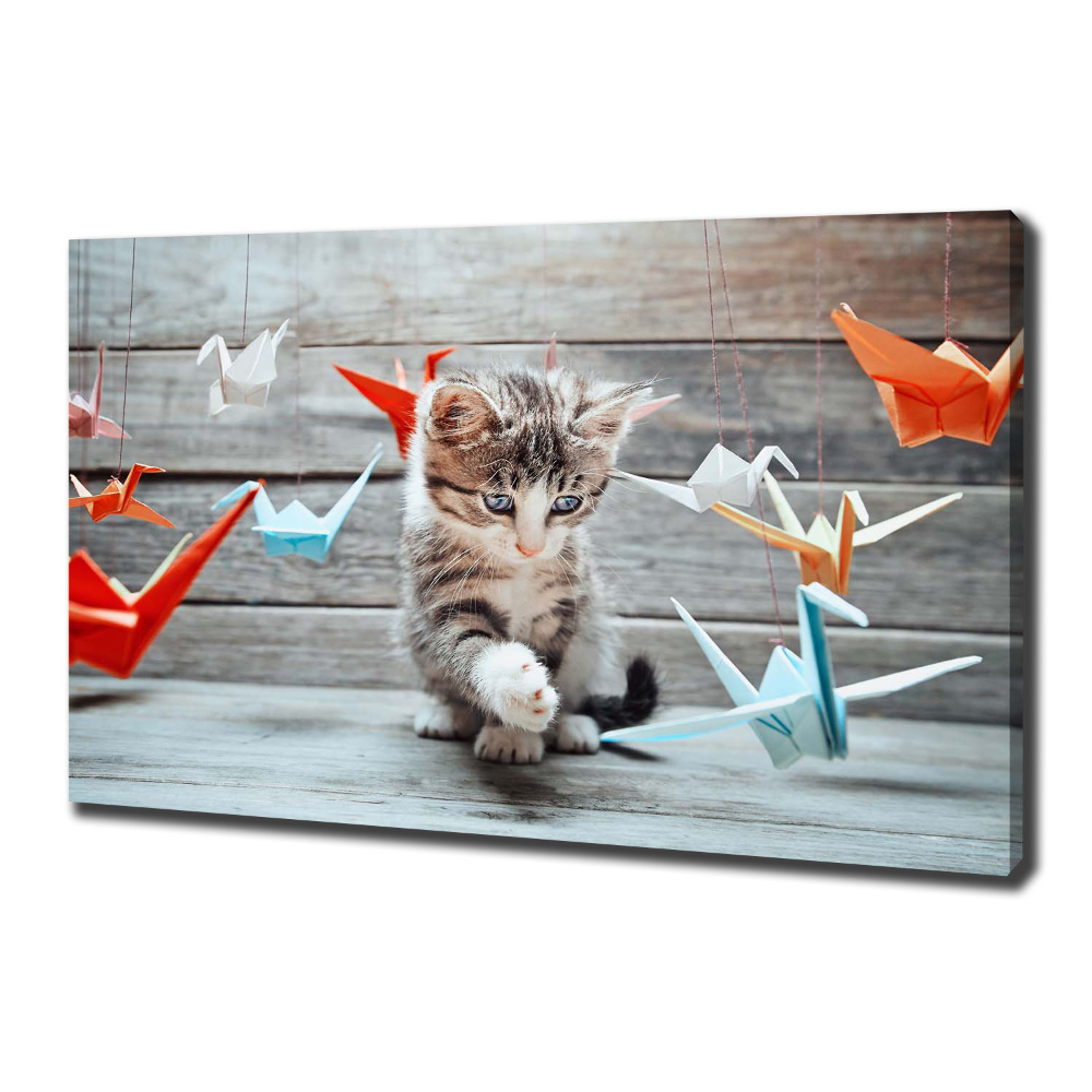 Canvas wall art Cat birds of paper