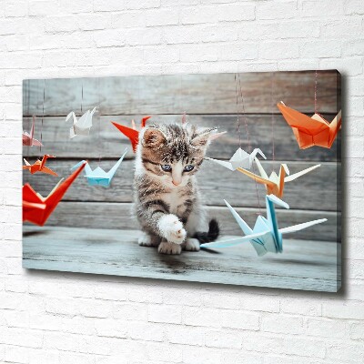 Canvas wall art Cat birds of paper