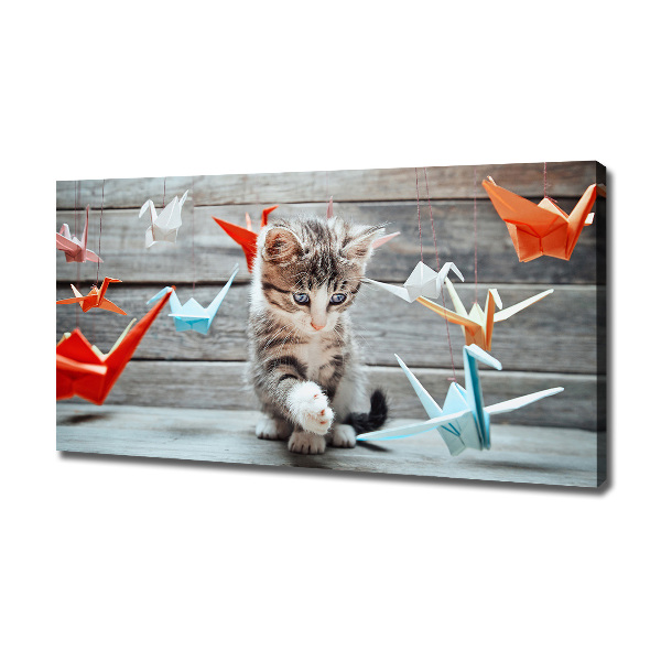 Canvas wall art Cat birds of paper