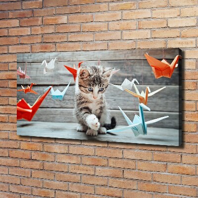 Canvas wall art Cat birds of paper