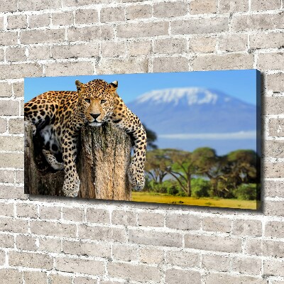 Canvas wall art Leopard on the trunk