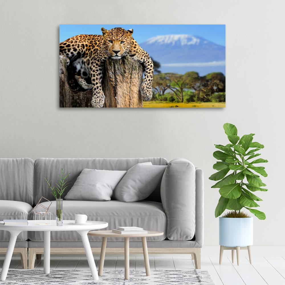 Canvas wall art Leopard on the trunk