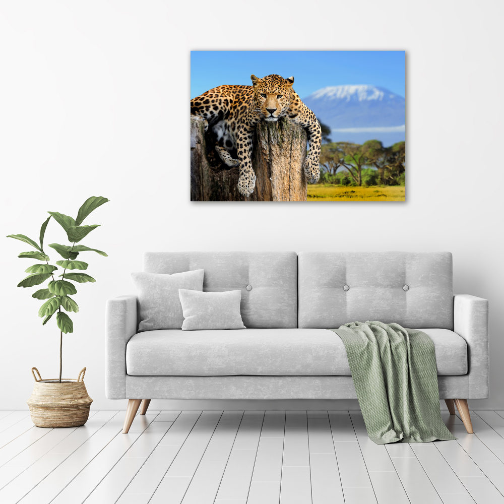 Canvas wall art Leopard on the trunk