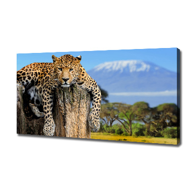 Canvas wall art Leopard on the trunk