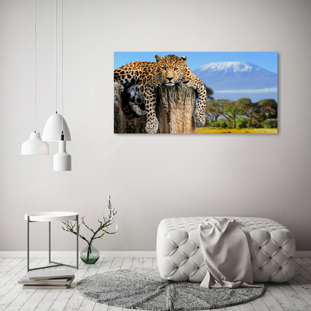 Canvas wall art Leopard on the trunk