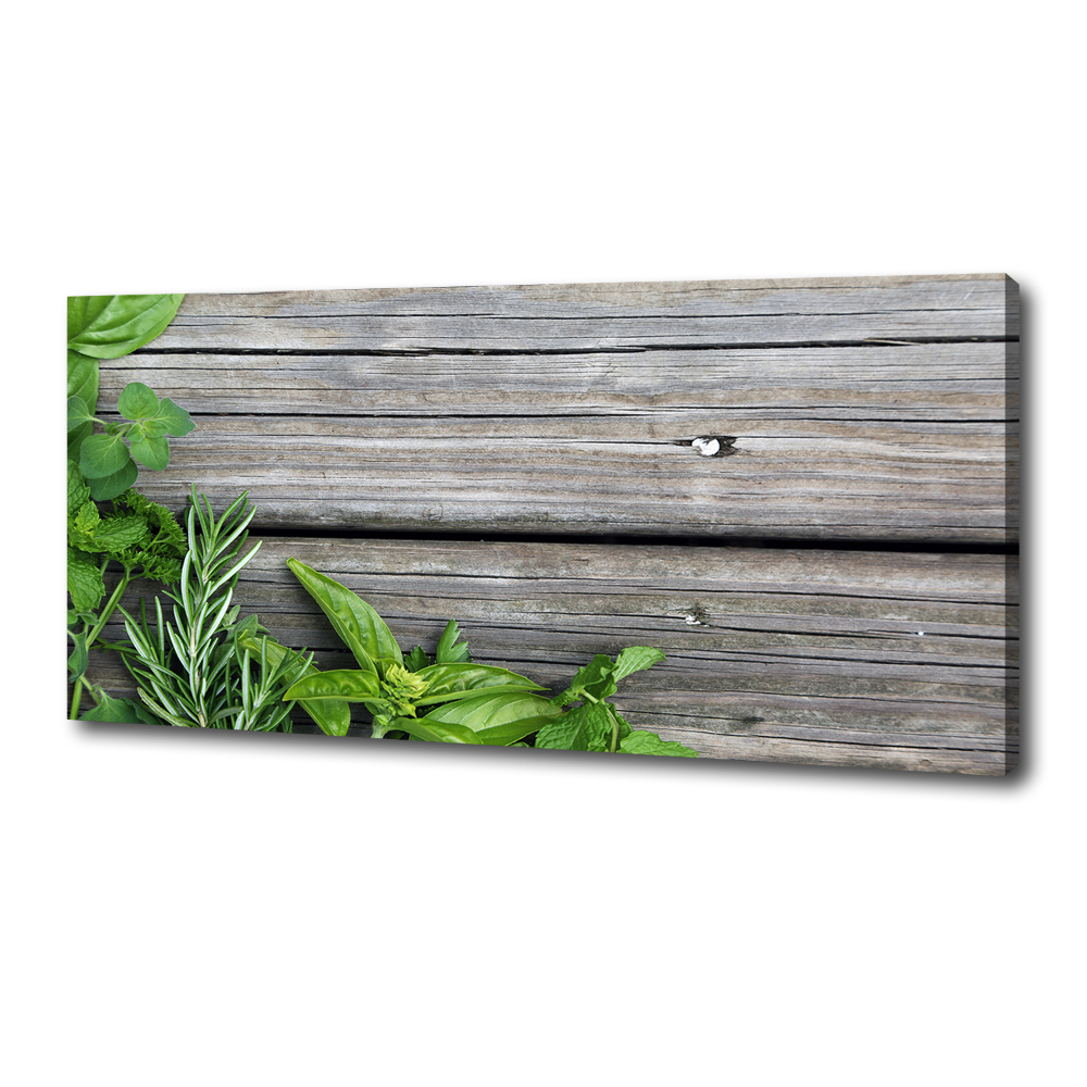 Canvas wall art Wooden background herbs