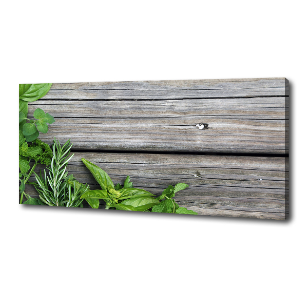 Canvas wall art Wooden background herbs