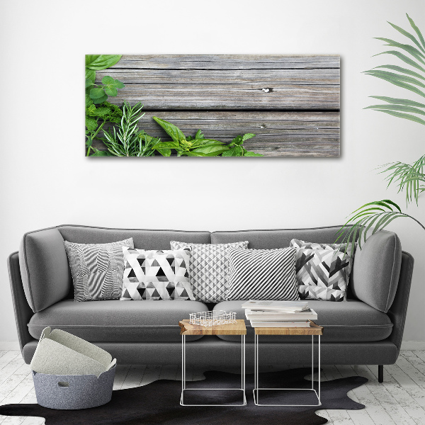 Canvas wall art Wooden background herbs