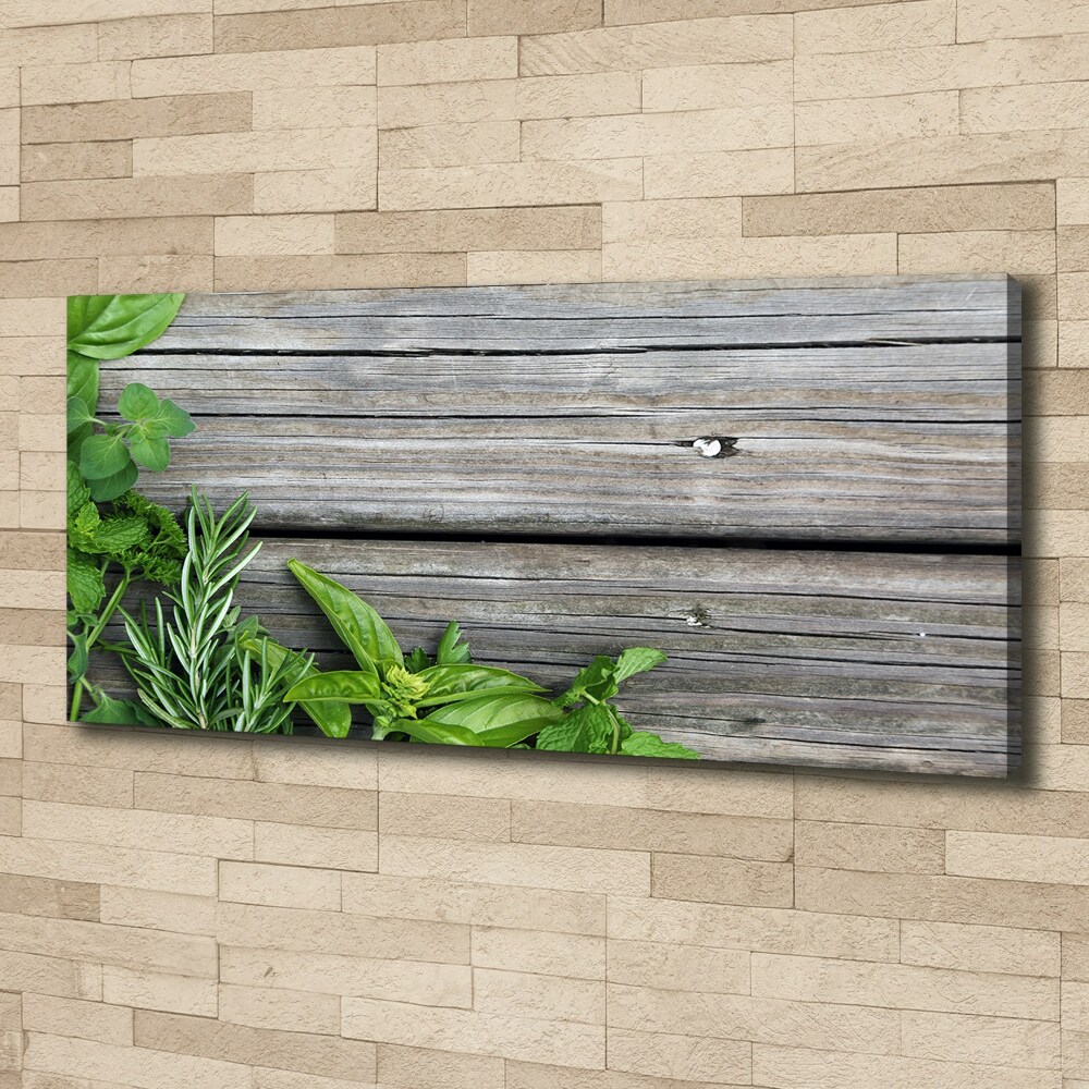 Canvas wall art Wooden background herbs