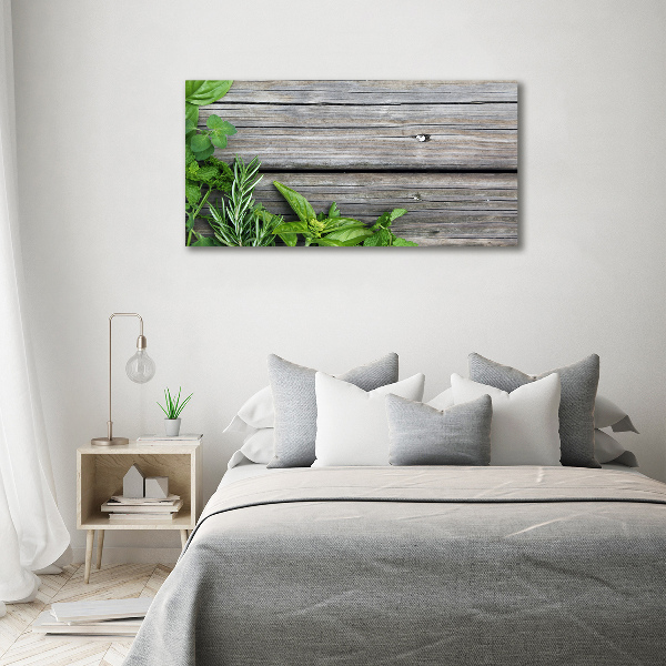 Canvas wall art Wooden background herbs